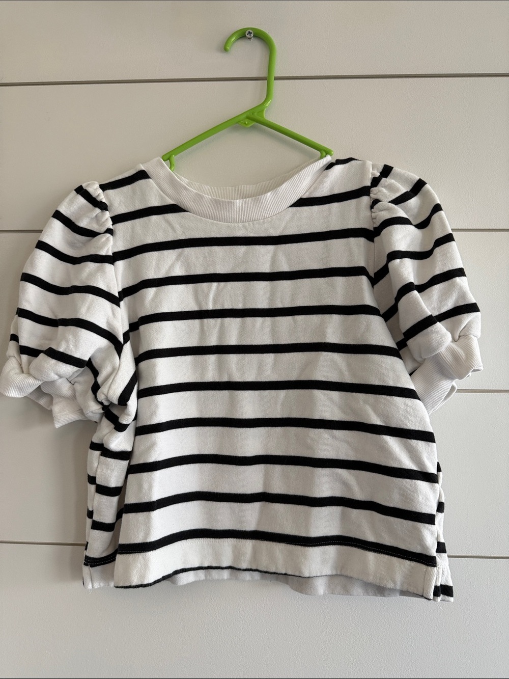 H&M White and Black Striped Puff-Sleeve Tee